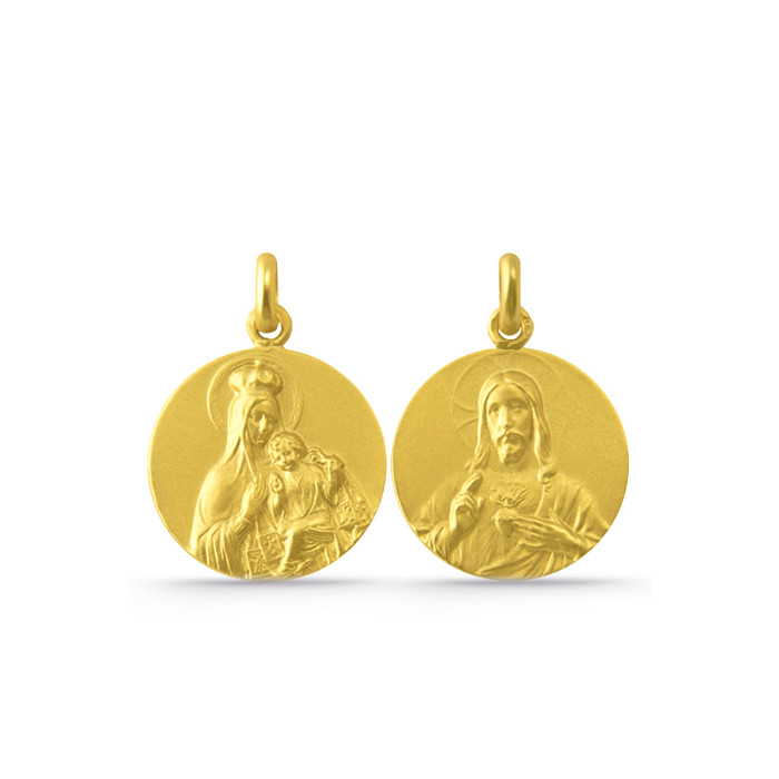 Escapulario Virgen del Carmen og Sagrado Corazón Gull 18K