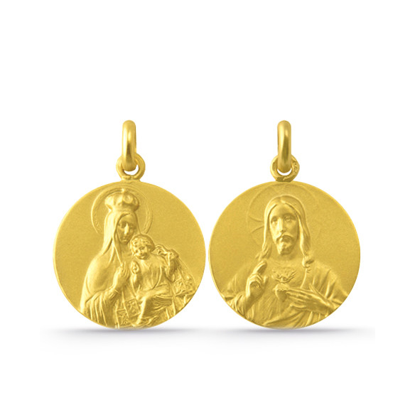 Escapulario Virgen del Carmen og Sagrado Corazón Gull 18K