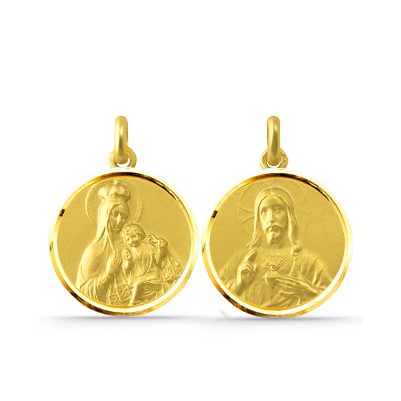 Escapulario Virgen del Carmen y Sagrado Corazón 18kt Bisel 04518010052
